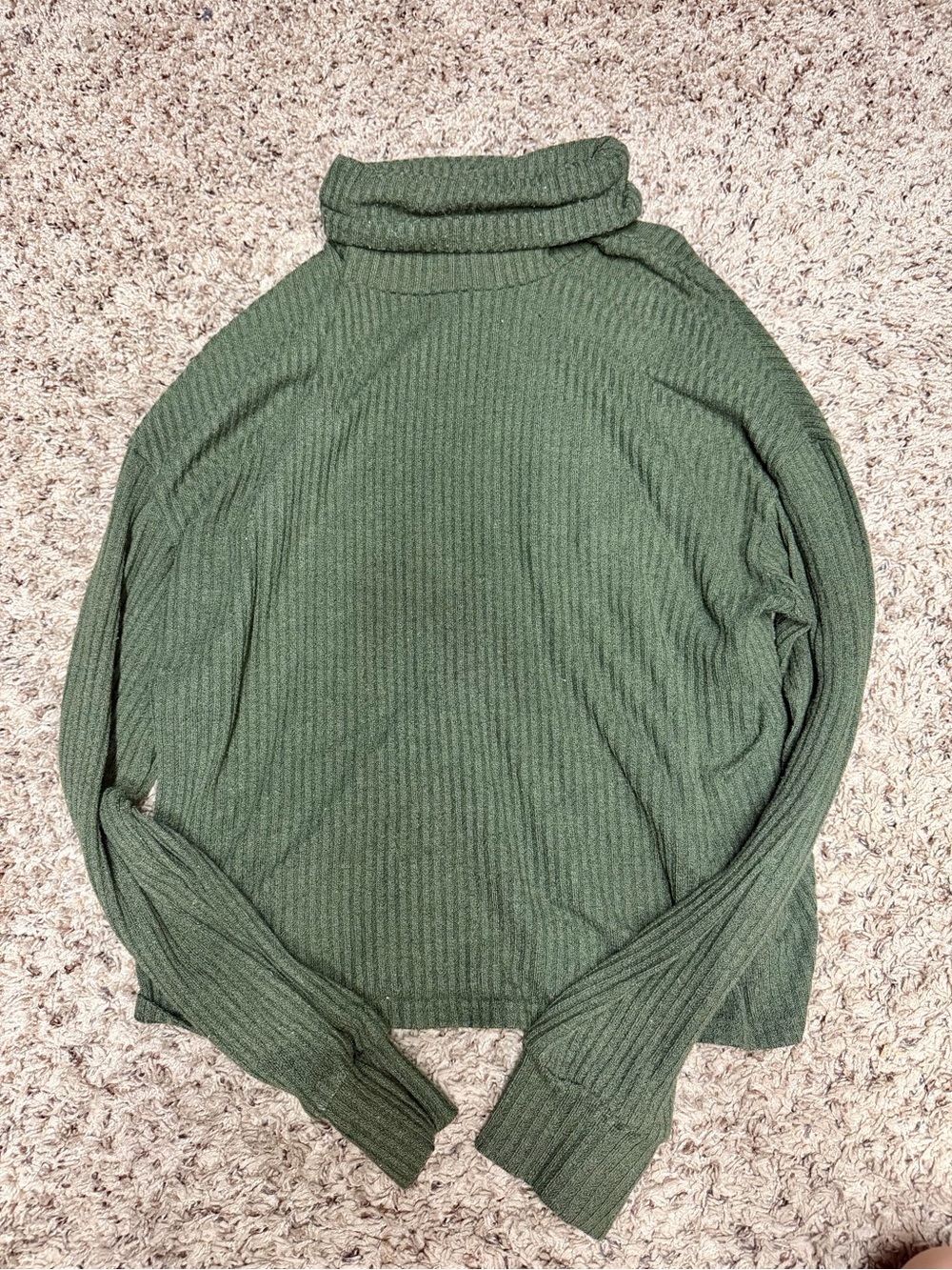 SHEIN Olive Ribbed Fold-Over Turtleneck Sweater